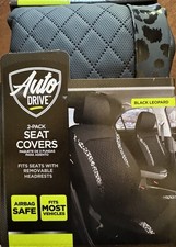 Auto Drive Faux Leather Car Seat Covers 2-Pack in Black Leopard. picture
