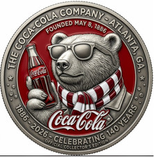 Bear Coca Cola Soda Drinking 140 Anniversary Gift Fan  Commemorative Coin P210 picture