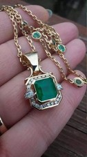 4.0 Ct Asscher Cut Lab Created Emerald Diamond Halo Pendant Yellow Gold Plated picture