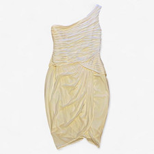 BCBGMAXAZRIA Ivory One-Shoulder Asymmetric Ruched Pleated Sheath Dress S picture