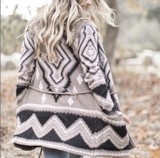 Lavender Tribe Open Front Cardigan Sweater XLarge Brown Aztec Boho Long Sleeve picture