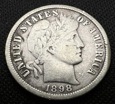 1898-O Barber Dime AU+ with Scratches - Near Full Liberty Silver US 10c picture