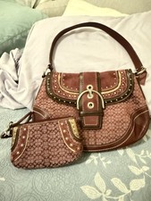 COACH Vintage Burgundy Y2K SOHO Mini Signature Bag & Wristlet 11517 Rare Find picture