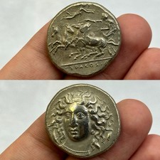 Wonderful Ancient Greek Thessaly Larissa Tetradrachm Coin With Chariot picture
