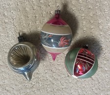 3 Antique Vintage Poland Blown & Painted Glass Ornaments  picture