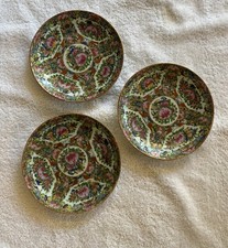 Lot Of Three Antique Chinese famille Rose Plates Late 19th Century picture