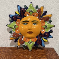 Mexican Talavera  Ceramic Sun Face Wall Decor Hanging Pottery Folk Art 10 Inches picture