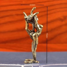 Pure Brass Lady Snake Figurine Vintage Metal Desktop Home Decor Ornament picture