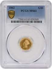 1862 $1 Gold Type 3 MS61 PCGS picture