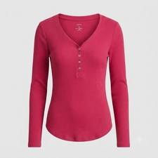 Sonoma Goods For Life Ribbed Long-Sleeve Henley Shirt Pink Medium NWT MEASURED picture