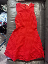 Miami Red A-Line Knee Length Dress Sleeveless Round Neck Lace Hem Zip S picture