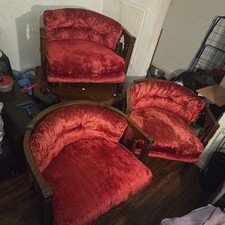 Vintage 1970s Hollywood Regency Red Velvet Barrel Chairs (Flash Discount) picture