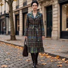 Vintage Anthropologie Elevenses Plaid Tweed Ruffle Princess Peacoat Coat M Boho picture