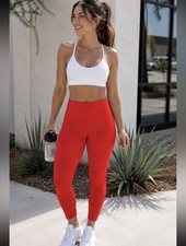 Fabletics PowerHold Red High Rise Full Length Leggings Women’s Large picture