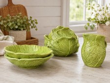 Vintage Holland Mold Green Cabbageware Lettuce Ware Tureen Bowls Pitcher Set picture
