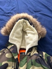 HUDSON NASA Camo Hooded Bomber Jacket Faux Fur Trim Men's L picture