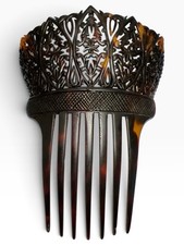 Antique Victorian Edwardian Faux Tortoise Shell Comb Carved Openwork Mantilla picture