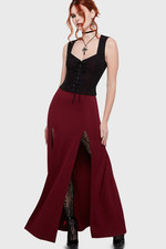Killstar Women's Crimson Bite Maxi Skirt Size Small Maroon Red Slit Front picture