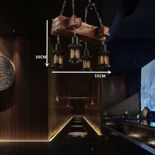 Rustic 4 Heads Chandelier Wood Industrial Ceiling Lamp Pendant Light Fixture USA picture