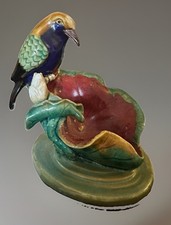 Antique Majolica Bird Perched On Water Lily By Or In Style Of Joseph Holdcroft picture
