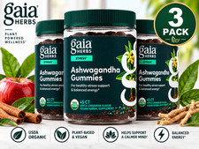 Gaia Herbs Ashwagandha Gummies 45 Ct 3 Pack Apple Cinnamon NEW Sealed Exp 03/28 picture