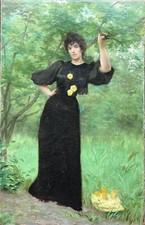 French School Circa 1900 - Woman In The Forest. Art Nouveau picture