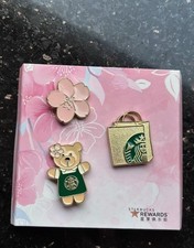 Starbucks Sakura Bearista Pin Set 3pcs Collectible Badge Accessories picture