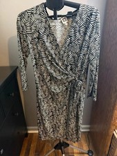 Anne Klein Black & Cream Wrap Dress Size 16 picture