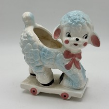 Vintage Ceramic Lamb Sheep Planter Pastel Pink Blue Shafford Japan picture