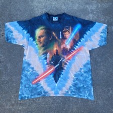 Vintage 90s Liquid Blue LARGE Tie Dye Star Wars Ep 1 Phantom Menace T Shirt  picture