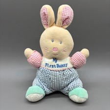 Vintage Carters Prestige My First Bunny Plush Rabbit Baby Rattle Seersucker 90s picture