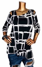 Alfani XL Petite Top Stretch NWT Black White Asymmetric Tunic Blouse 3/4 Sleeves picture