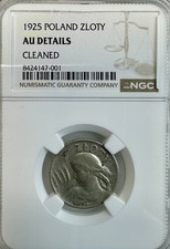 1925 Poland Silver 1 Zloty Coin | Woman Wheat | Y# 15 | NGC AU Details Vintage picture