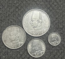 4 Coins Lot Of  1939 Egypt Coin 20 10 5 2/1937 Piastres Qirsh King Farouk Silver picture