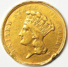 1854-O Three Dollar Indian Gold New Orleans Coin $3 - VF / XF Detail - Rare Date picture