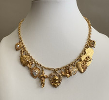 VTG Kirks Folly Multi Charm Necklace Signed Gold Tone Angel Cherub Heart Y2K picture