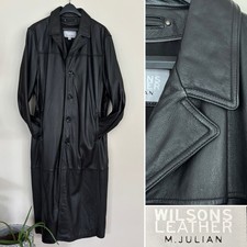 Vintage M. Julian Wilsons Leather Coat Men XL Black Button Front Jacket 90's picture