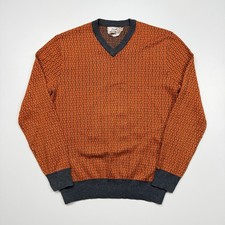 Vintage Hermes Geometric V-Neck Silk Wool Knit Sweater Mens Large Orange France picture