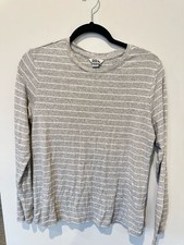 Eddie Bauer Women's Gray White Striped Long Sleeve Crewneck Tee Size L picture