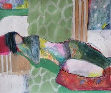 Original Painting Art  Abstract Figure Expressionist Strong Woman Portrait 17x14 picture