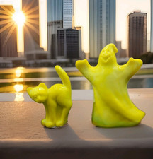 Scaredy Cat & Ghost Mosser Art Glass for Fenton Dandelion Yellow Glows UV picture