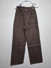 Women's Dazy Dark Brown Pants Size Small  Straight/Wide Leg 100% Cotton picture