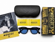 MOSCOT Lemtosh 46 Black Acetate Frame Blue Lens Sunglasses Handmade Unisex picture