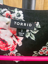 Torrid XL Floral Blouse Black Pink White Green Cotton Blend Long Sleeve Pullover picture