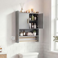 Bathroom Wall Cabinet w/Towel Bars Toilet Paper Holder Open Shelves for Laundry picture