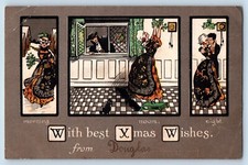 Christmas Postcard Arts Crafts Woman Morning Noon And Night c1910's Antique picture