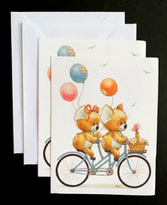 VTG RJ Morehead RagTag Teddies Note Cards Tandem Bike Artist signed lot 3 UNUSED picture
