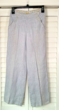 Elevenses x Anthropologie 100% Linen Light Blue Wide Leg Sailor Pants | Size 4 picture