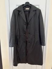 Y2K Calvin Klein Chocolate Brown Lamb Leather Long Coat Womens M Minimalist picture