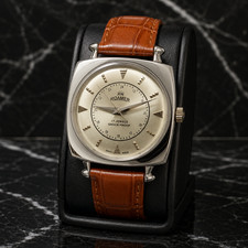 RARE Vintage Roamer Champagne Face Mechanical Hand Winding 17 jewels Brown Band picture